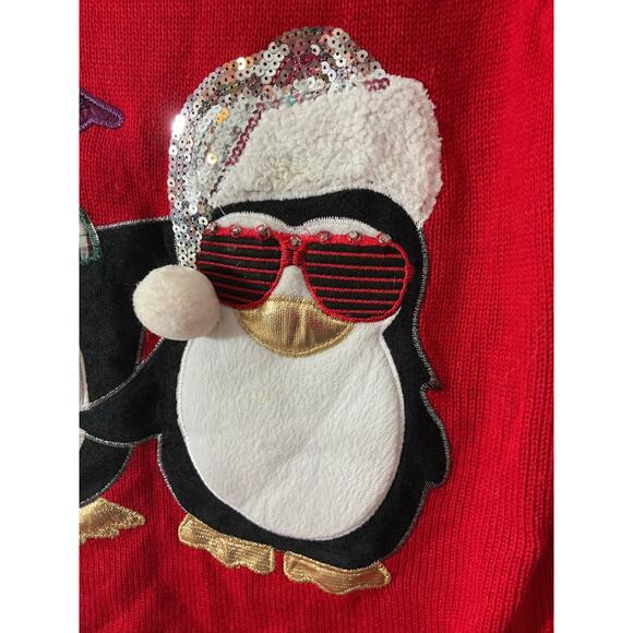 Holiday Time Penguin Accent Sweater Sequins Red Medium 8/10 - Picture 6 of 7